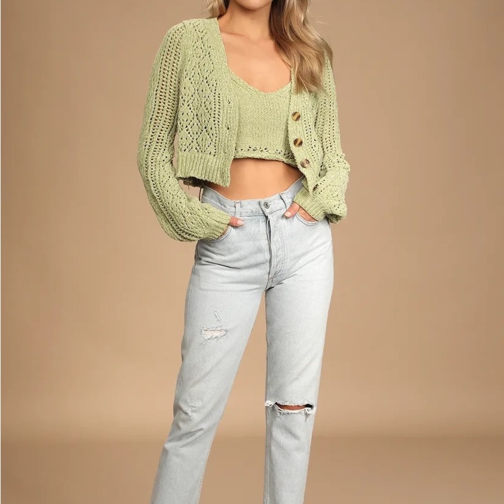 Lulus Double Cozy Sage Green Chenille Two-Piece Sweater Set